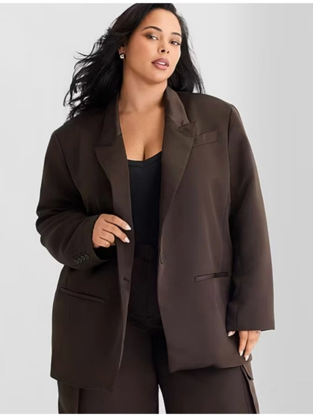 NWT Ashley Graham Dark Java Brown Satin Relaxed Suit Jacket Blazer 4X $140 NWT